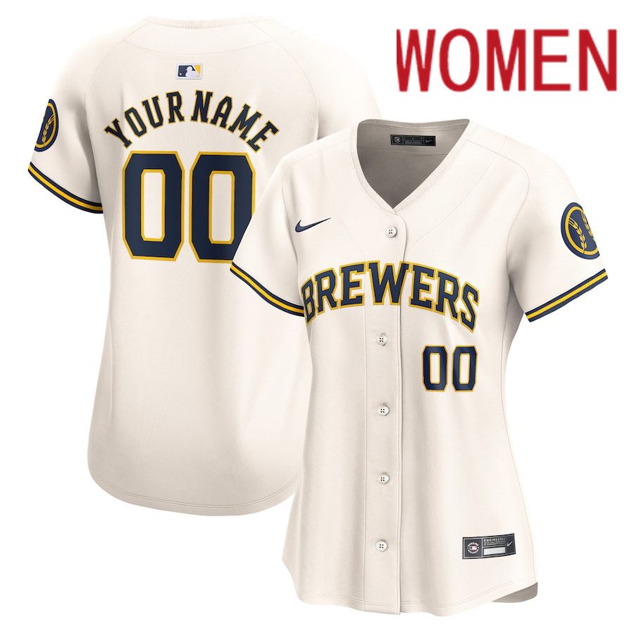 Women Milwaukee Brewers Nike Cream Home Limited Custom MLB Jersey